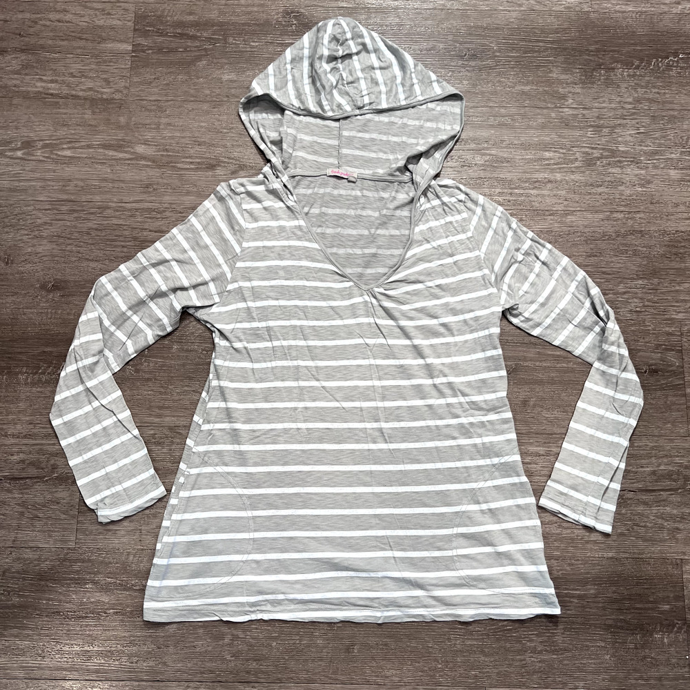 Vintage Fresh Produce Hoodie Womens Medium Gray Stripe Lightweight Oversized